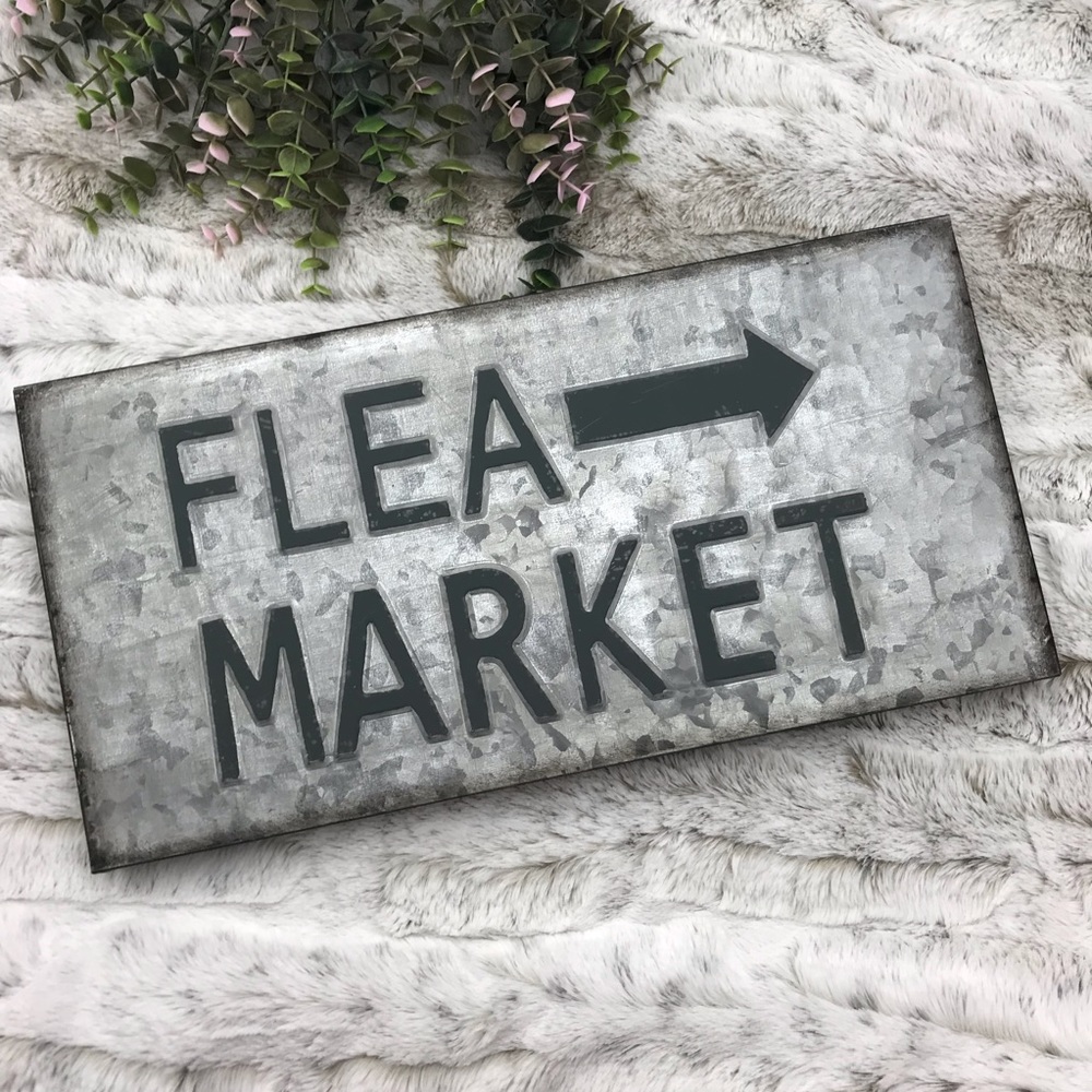 [Ashland] Galvanized Metal Flea Market Sign Rustic Farmhouse Country Wall Decor